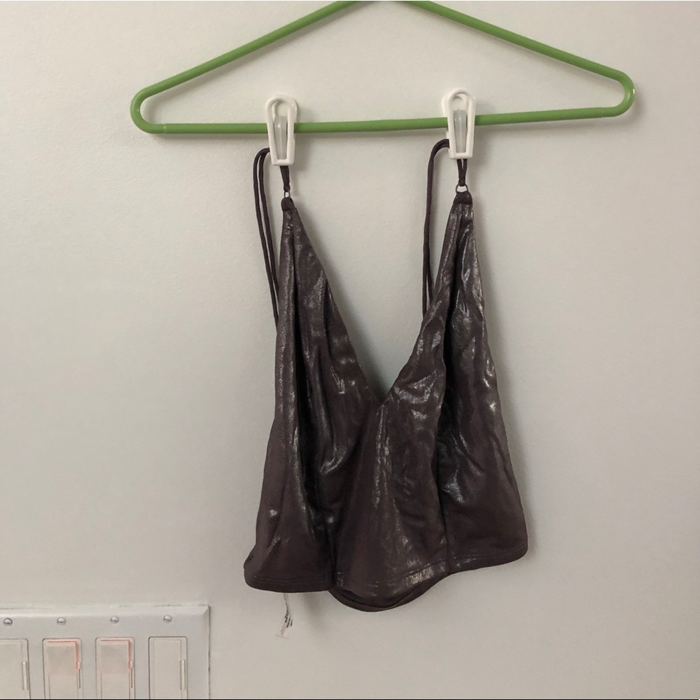Free People “Intimately” shiny brown crop top